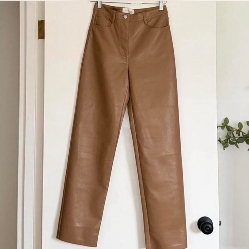 Wilfred by Aritzia The Melina Brown Faux Leather Pants‎ Size 4